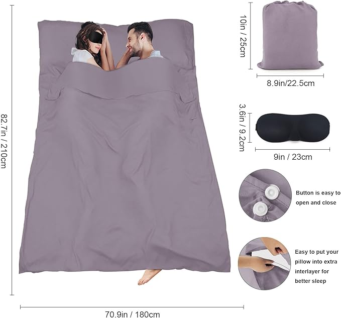 Sleeping Bag Liner,Travel Sheet & Adult Sleep Sack, Camping Sheets Travel Sleep Sack for Backpacking,Hotels & Hostels -Lightweight Single &Double Travel Sheet Camping Sheets