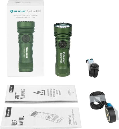 OLIGHT Seeker 4 Mini Rechargeable EDC Flashlight with 365nm UV Combo, 1200 Lumens White Light, Portable Black Light for Outdoors, Cleanliness Detection and Emergency