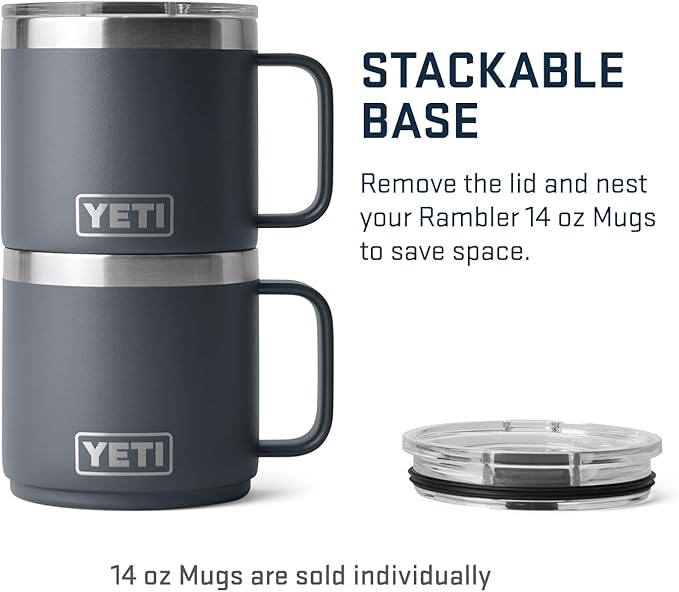 YETI Rambler 14 oz Stackable Mug, Vacuum Insulated, Stainless Steel with MagSlider Lid, Charcoal