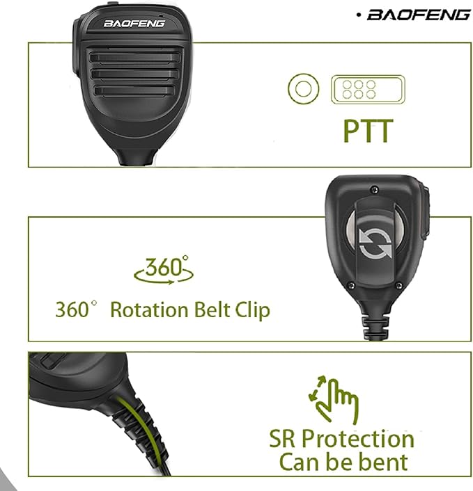 BAOFENG BF-F8HP Microphone Speaker Handheld Mic Waterproof Upgrade of Original BF Mic for Two Way Radio Long Range 2Pin K Mic Black Compatible with UV-82 UV-S9 UV-5R P15UV