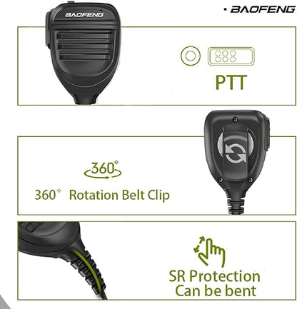 BAOFENG BF-F8HP Microphone Speaker Handheld Mic Waterproof Upgrade of Original BF Mic for Two Way Radio Long Range 2Pin K Mic Black Compatible with UV-82 UV-S9 UV-5R P15UV