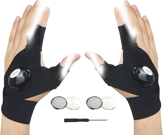 LED Flashlight Gloves, Unique Gift for Men Father Husband, Cool Stretchy Fingerless Light Gloves Gadget for Repairing Electrician Mechanic DIY Handmade, 1 Pair