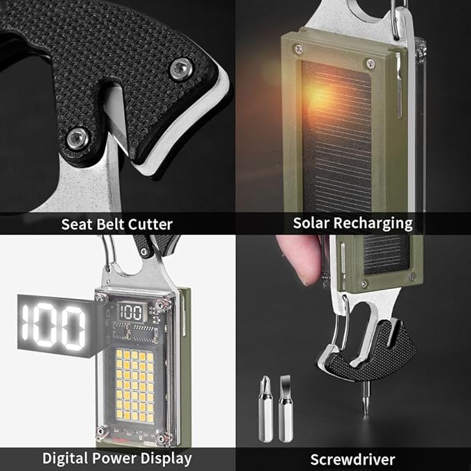LED Multitool Small Flashlight, Keychain Light, Solar Rechargeable COB Multi-Function Mini Work Light, 1000 Lumens Rechargeable, 8 Lighting Modes Green