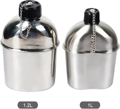 1.2QT Portable Water Bottle Stainless Steel Military Canteen with Cup Green Bag Outdoor Sport Camping Hiking Travel