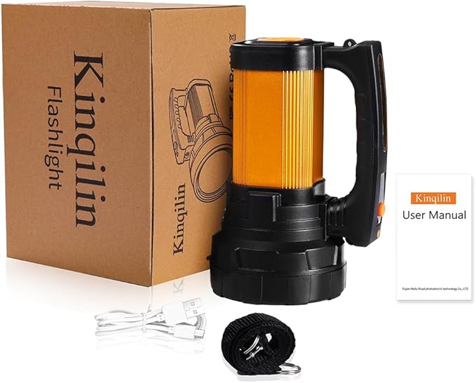 Rechargeable Spotlight with 700,000 High Lumen 30H Ultra-Long Standby,IP67 Waterproof Outdoor LED Spotlight Flashlight, 3400mAh Handheld Spotlight USB Charger for Camping Hunting