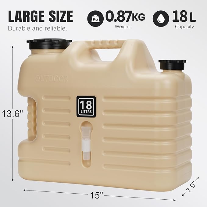 Camping Water Jug, Camping Water Container,4.76 Gallon BPA Free Water Storage with Spigot, Large Water Tank,Portable Emergency Water Storage for Camping,Car, Hiking, Hurricane Supplies.White