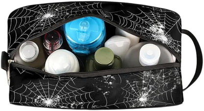 Spiders Web Hanging Toiletry Bag,Travel Hygiene Kits,Waterproof Makeup Carry-on Bags,Cosmetic Bag,Approved Shave Dopp Kit for Toiletries Shower Bathroom Halloween Accessories Gifts Black