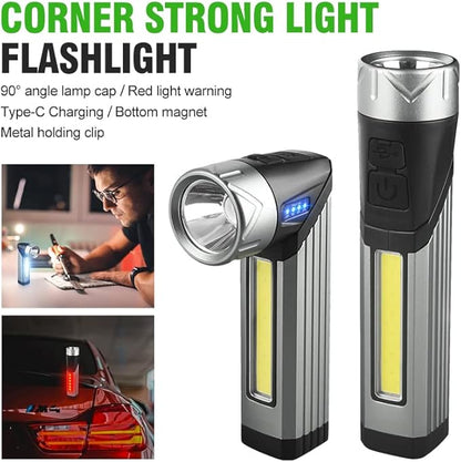 Rechargeable Mag Lights Flashlight Emergency Camping Flashlight 90 Degree, 90 Degree Mini Flashlight Ip65 Waterproof, Clip on Flashlight COB Work Light Outdoor, Hiking.