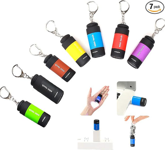 Mini Flashlight Keychain Rechargeable, Colorful Small LED Flashlight Torches for Kids/Adult Hiking Camping,Waterproof Pocket Flashlight for Kids for Backpack,(7 Pack)
