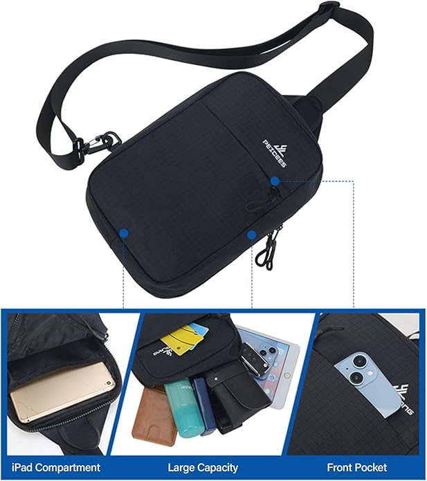 Peicees Small Sling Bag for Women Men Trendy Casual Phone Chest Bag Waterproof Crossbody Daypack