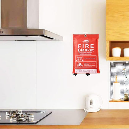 Fire Blanket (39" x 39") Fiberglass Emergency Fireproof Gear, Flame Retardant Protection for Home and Kitchen with Hook and Gloves.