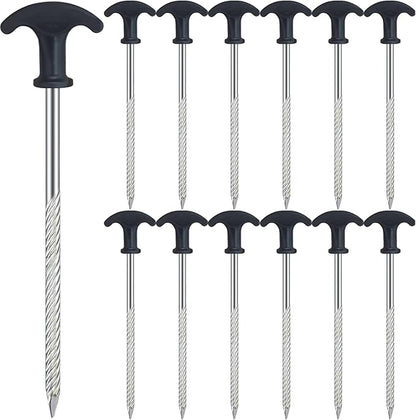 12pcs Heavy Duty Stakes AVOFOREST 8 inch Tent Stakes Portable Camping Stakes for Camping Patio, Garden, Canopies, Grassland, Outdoor (Black)