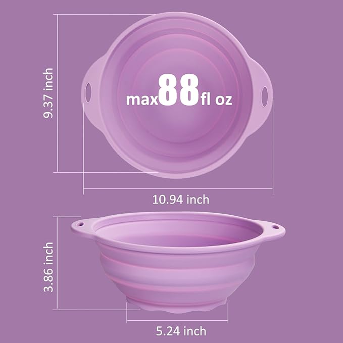 2 PACK Collapsible Bowls 88oz Large Collapsible Bowl for Camping Mixing Bowl Collapsible Salad Bowl for Outdoor Hiking Travel Storage and Mixing (Light Purple)