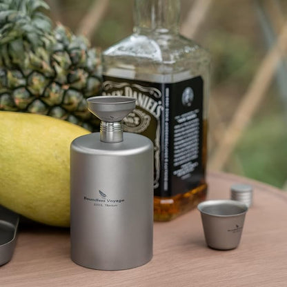 Boundless Voyage Titanium Hip Flask Pocket Flagon Camping Portable Alcohol Bottle Drink Sports Water Bottle 200ml/6.7oz-Ti3068D
