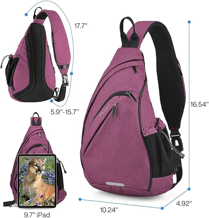Hanke Sling Bag Men Backpack Unisex One Shoulder Bag Hiking Travel Backpack Crossbody with USB Port Versatile Casual Daypack