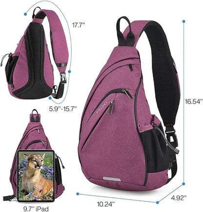 Hanke Sling Bag Men Backpack Unisex One Shoulder Bag Hiking Travel Backpack Crossbody with USB Port Versatile Casual Daypack