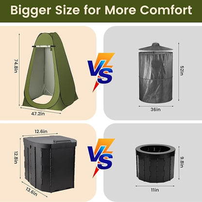 Portable Toilet and Privacy Tent for Adults, Pop Up Privacy Tent Outdoor X Large Camping Folding Toilet,1 Roll Toilet Bags, 10 Pack Liquid Waste Gel,Pop-up Tent for Toilet, Travel, Changing