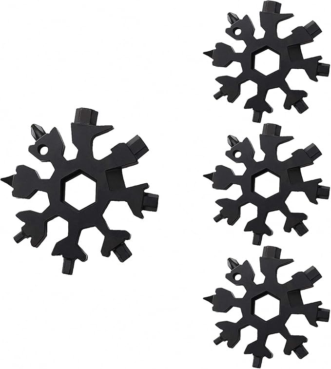 3PCS 19-in-1 Snowflake Multitool, Portable Stainless Steel Wrench,Bottle Opener/Flat Phillips Screwdriver Kit/Wrench for Outdoor Camping,Travelling for Christmas Gift(Black)