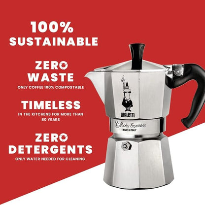 Bialetti - Moka Express: Iconic Stovetop Espresso Maker, Makes Real Italian Coffee, Moka Pot 12 Cups (22 Oz - 670 Ml), Aluminium, Silver