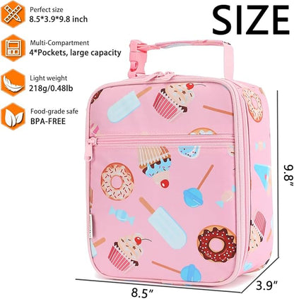 Lunch Box for Kids Boys Girls Men Women, Insulated Small Soft Cooler Lunch Bag Kit for School Work Picnic Travel - Reusable Portable lunchbox,Pink Cake