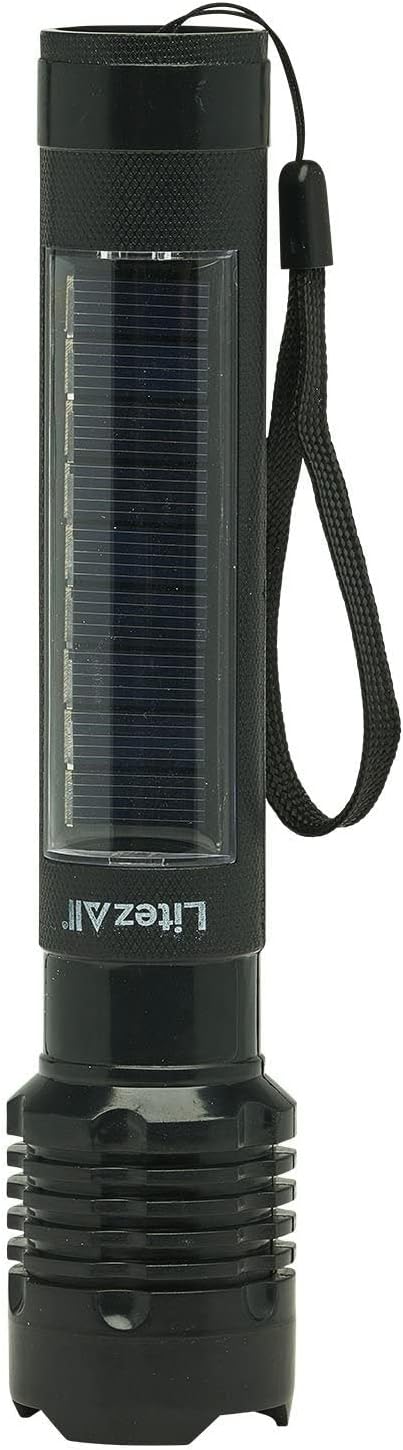 LitezAll Bask Solar Powered Flashlight - 4-Hour Rechargeable Tactical Flashlights, Weather Resistant, Car Flashlight/Emergency Lights in One, Great for Camping, Hiking, Security and Emergency Use