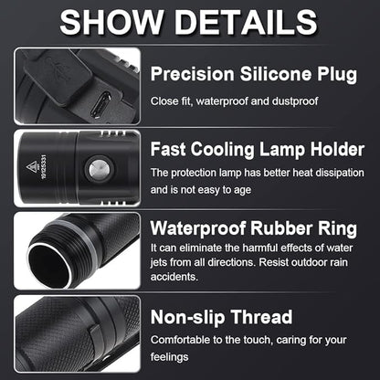USB Rechargeable Flashlight, 1060 Lumens 7 Modes Waterproof Compact EDC Torch with Micro-USB Cable, Powered by CR123A Battery(Battery Not Included)