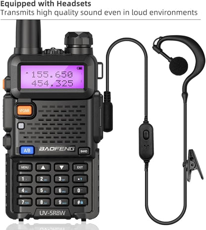 Baofeng UV-5R 8W Ham Radio Handheld Long Range UV5R Two Way Radio with Double Battery Extra Programming Cable Speaker Mic Rechargeable Walkie Talkies (Black-8W 1Pack Full Kits)