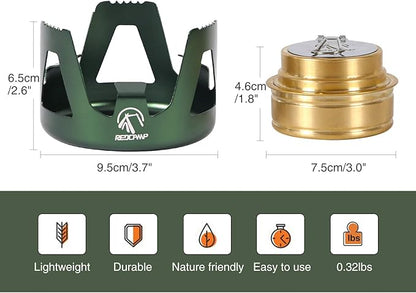 REDCAMP Mini Alcohol Stove for Backpacking, Lightweight Brass Spirit Burner with Aluminium Stand for Camping Hiking, Green