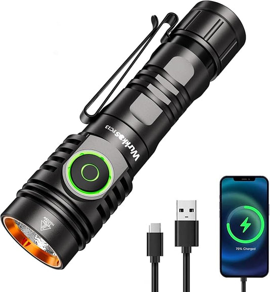 Wurkkos Rechargeable Flashlights FC13 High Lumens 2050 Flashlight 360M Long Range Flashlight Anduril 2.0, RGB Switch, Small EDC Flashlight for Camping Hiking(Grey SFT40 6500K)