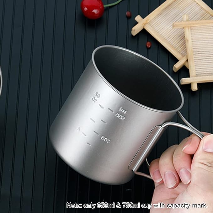 TOMSHOO Titanium Mug 650ml/22 oz Camping Titanium Pot with Lid Camping Coffee Cup with Foldable Handle for Camping Hiking Travelling Backpacking Camping Open Fire