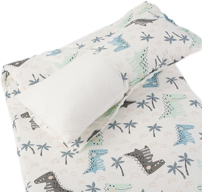 Bunnikins & Clover Toddler Nap Mat with Removable Pillow, Nap Mats for Preschool, Easy Clean Toddler Nap Pad for Kindergarten, Kids Sleeping Bag for Travel Camping