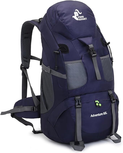 Bseash 50L Hiking Backpack, Water Resistant Lightweight Outdoor Sport Daypack Travel Bag for Camping Climbing Touring (Dark Purple - With Shoe Compartment)