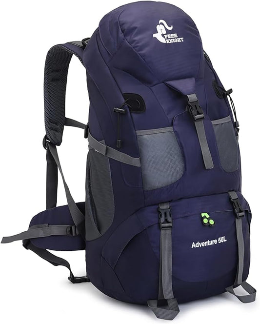 Bseash 50L Hiking Backpack, Water Resistant Lightweight Outdoor Sport Daypack Travel Bag for Camping Climbing Touring (Dark Purple - With Shoe Compartment)
