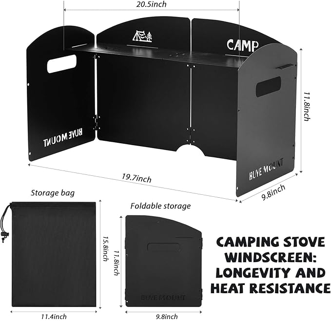 Steel Camp Stove Windscreen Camping Stove Windscreen Outdoor Folding Gas Stove Windshield Portable 4 Plates Wind Blocker with a Storage Bag for Camping, Hiking, Picnic, Backpacking, Cooking