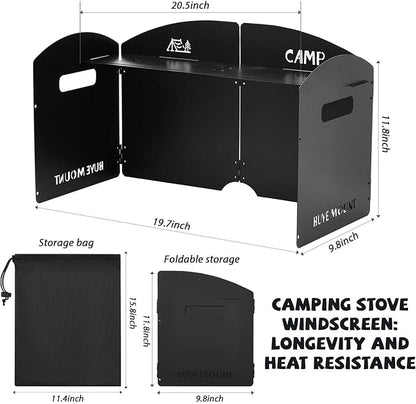Steel Camp Stove Windscreen Camping Stove Windscreen Outdoor Folding Gas Stove Windshield Portable 4 Plates Wind Blocker with a Storage Bag for Camping, Hiking, Picnic, Backpacking, Cooking