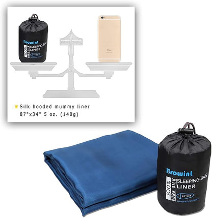Browint Silk Sleeping Bag Liner, Silk Sleep Sack, Extra Wide 87"x43", Lightweight Travel Sheet for Hotels, More Colors for Option, Reinforced Gussets