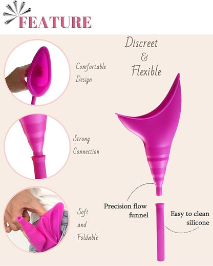 Female Urinal, Silicone Standing Pee Funnel Portable Female Urination Device Reusable for Road Trip,Travel, Camping Gear Essentials Urinal for Women with Cup