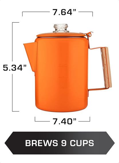 COLETTI Bozeman Camping Coffee Pot — Camping Coffee Makers, Coffee Percolator – America's Sleekest Percolator – NO Aluminum or Plastic (Orange)