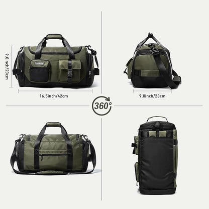 Duffel Backpack 22.5L With Shoe Compartment Waterproof Olive Green Gym Bag Travel Duffle Backpacks Weekend Shoulder Carry On Bag (3 In 1)