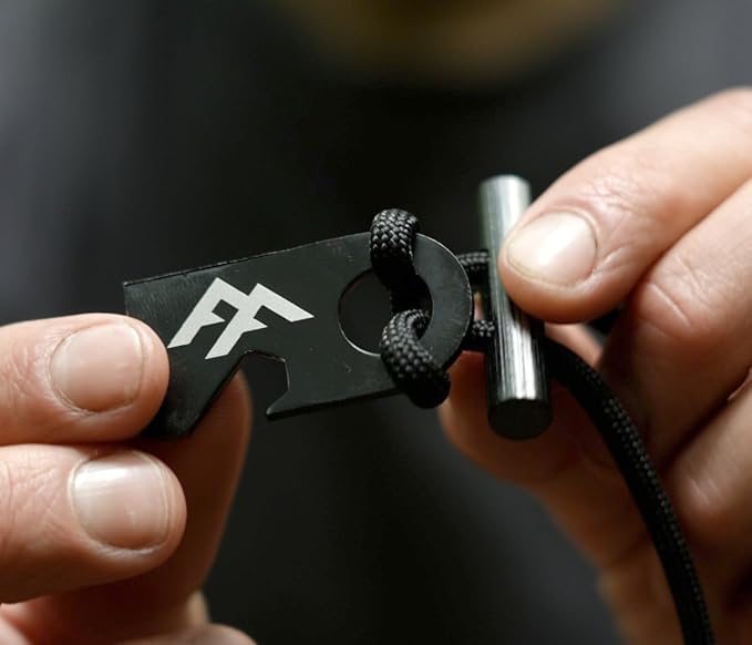 Forest Fundamentals™ Sidekick Fire Starter™ | Ferro Rod Fire Steel & Striker Necklace | All-Weather, EDC, Bushcraft, Camping | Bottle Opener & Tinder Scraper | 5,500º F Molten Sparks