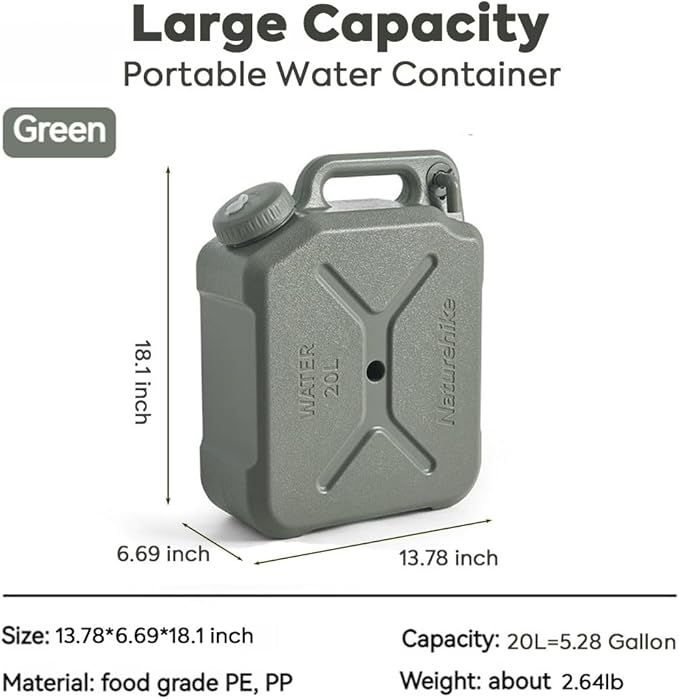 Naturehike Camping Water Container, 3.17/5.28 Gallon Portable Water Container with Spigot, Water Tank, Portable Emergency Water Storage Camp Water Jug for Camping, Hiking