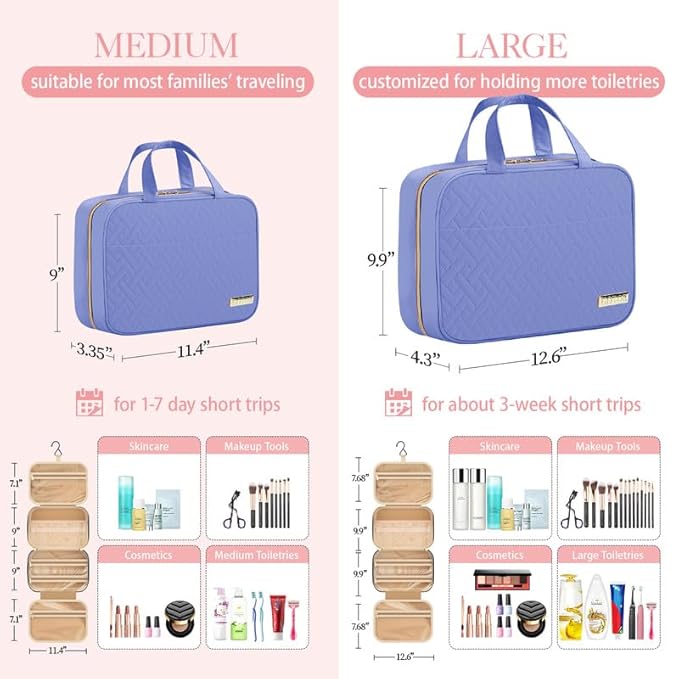 HOTOR Travel Toiletry Bag w/Hanging Hook - Spacious Toiletry Bag Essentials for Women & Men, Makeup Bag/Big Comparment, Waterproof for Travel Accessories, Large, Aegean-Blue