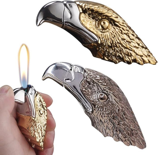 2PACK Black Gold Eagle Head Windproof Butane Jet Torch Lighter,Funny Cool Lighters,Adjustable Jet Flame Torch,Refillable,Grill BBQ Candle Camping(Without Gas)