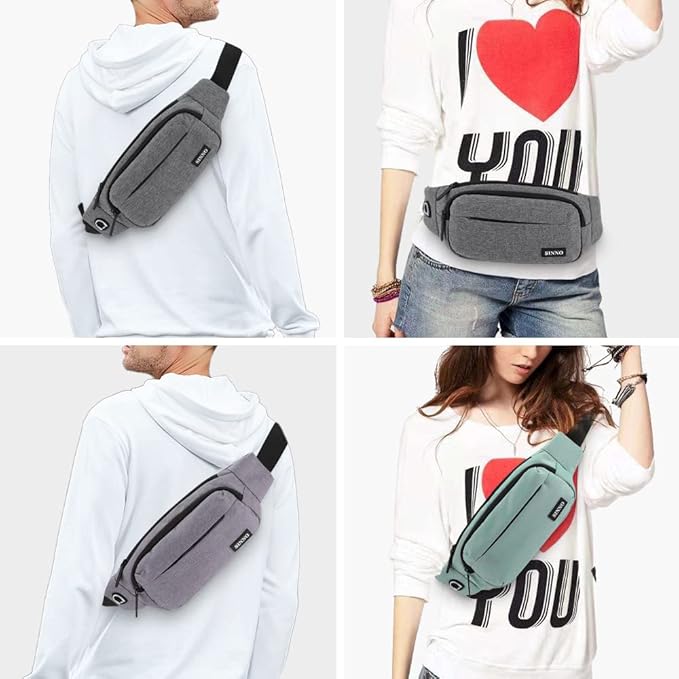 SINNO Large Crossbody Fanny Pack for Women Men Belt Bag With 4-Zipper Pockets for Travel Running Hiking Workout Dog Walking Outdoors Sport Fishing Waist Pack Bag Carrying All Phones