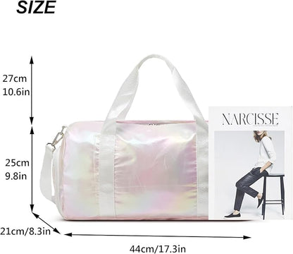 Sports Gym Dance Bag for Women Girls, Shimmery Waterproof Duffle Travel Bag With Shoes Compartment and Wet Dry Pocket (Pink)