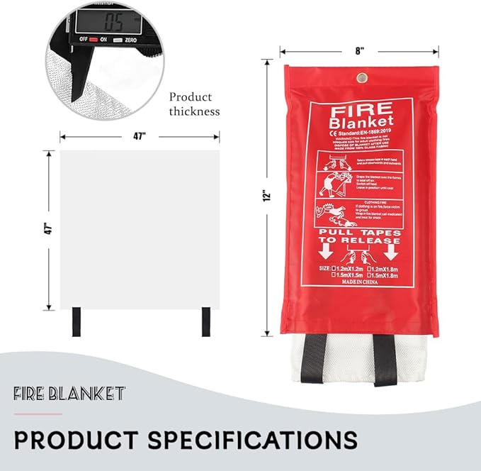 2 Packs 47" x 47" Fiberglass Emergency Fire Blanket for Home and Kitchen Camping Welding BBQ Picnic Fireproof Blanket