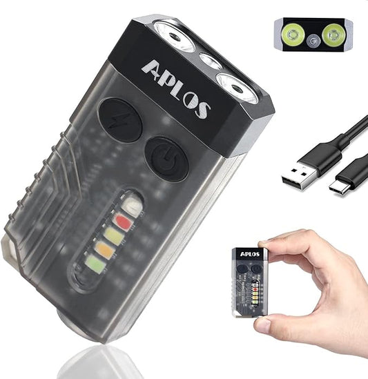 APLOS L02 1000 Lumens Rechargeable Mini EDC Flashlight, 365nm UV Light, Multi-Color Light Source, Small Pocket Keychain Light with Magnetic Base & Beeping Alarm (Black)