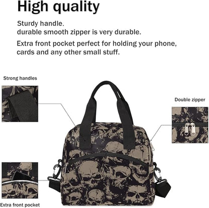 Vintage Skull Skeleton Insulated Lunch Bags for Women Men Adult Halloween Goth Reusable Lunch Tote Therma Cooler Bag with Shoulder Strap Lunch Box for School Work Office Picnic Meal Prep Bag