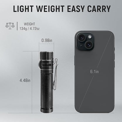 EDC Rechargeable Flashlight, 310m Throw 1300 High Lumens LED Pocket Flash Light with Magnetic Base, Compact Waterproof Small Powerful Light for Home, Camping, Emergencies-Black