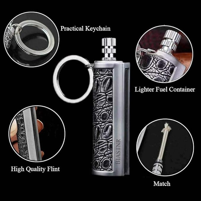 Permanent Match Matchstick Fire Starter - 2 Pack, Keychain Flint Metal Immortal Lighter, Kerosene Refillable Flint Lighter for Camping Hiking